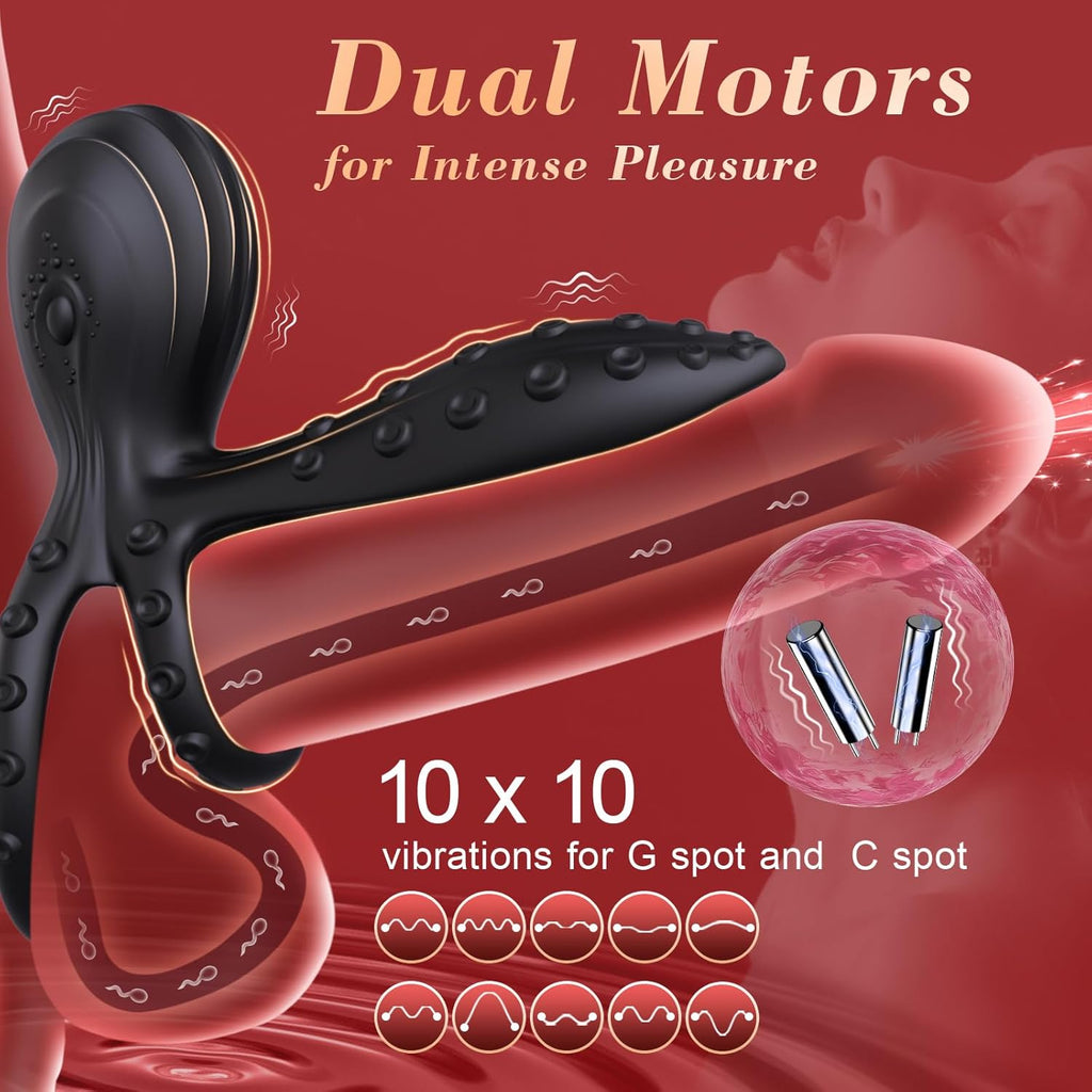 Dual Motor Vibrating Cock Ring for Couples – 10-Speed Penis Sleeve with Clitoral Stimulator