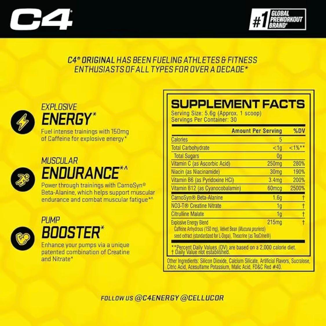 Cellucor C4 Original Pre-Workout – Watermelon, 150mg Caffeine (30 Servings)