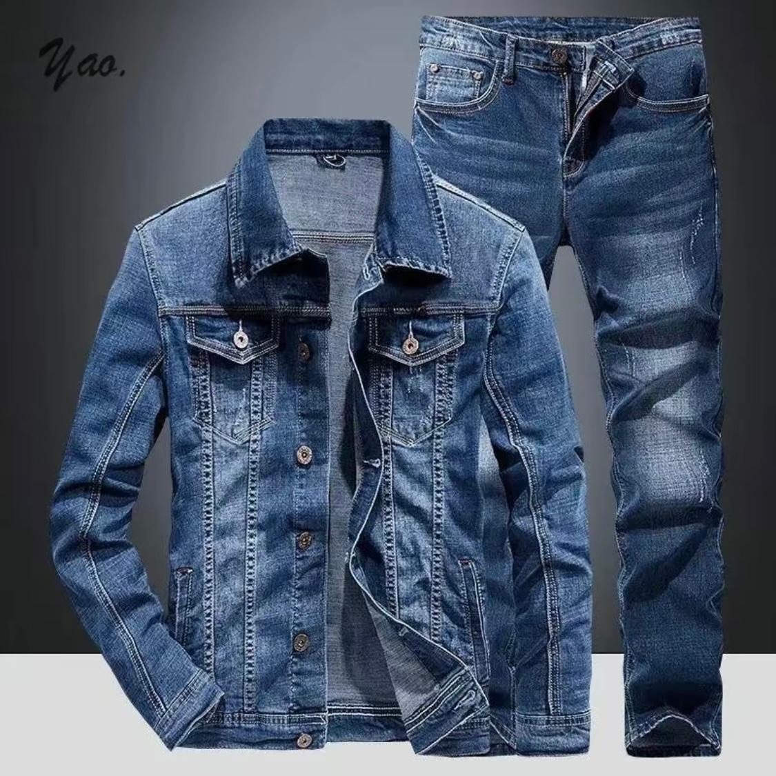 Men’s Slim-Fit Stretch Denim Suit – 2-Piece Jacket & Jeans Set