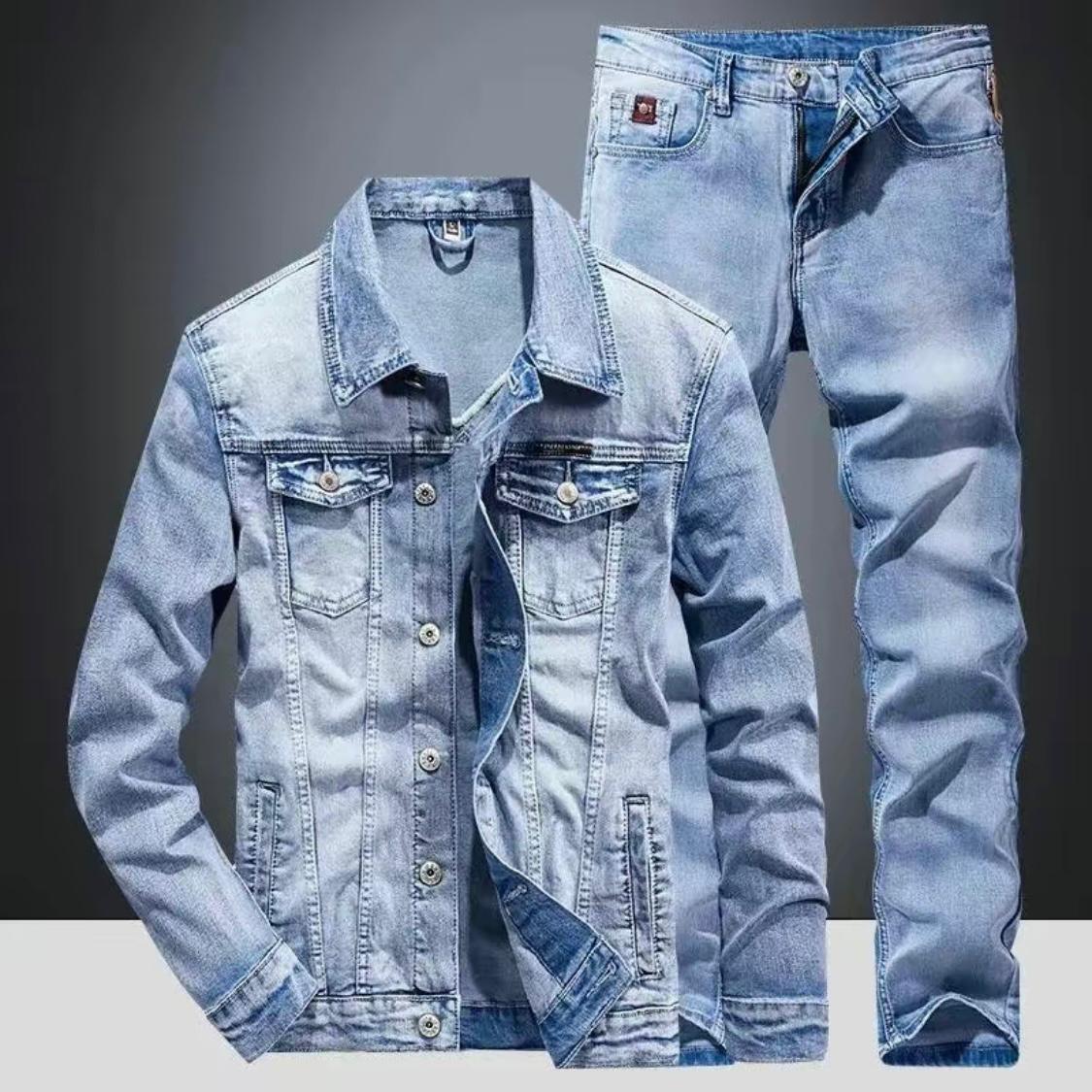 Men’s Slim-Fit Stretch Denim Suit – 2-Piece Jacket & Jeans Set