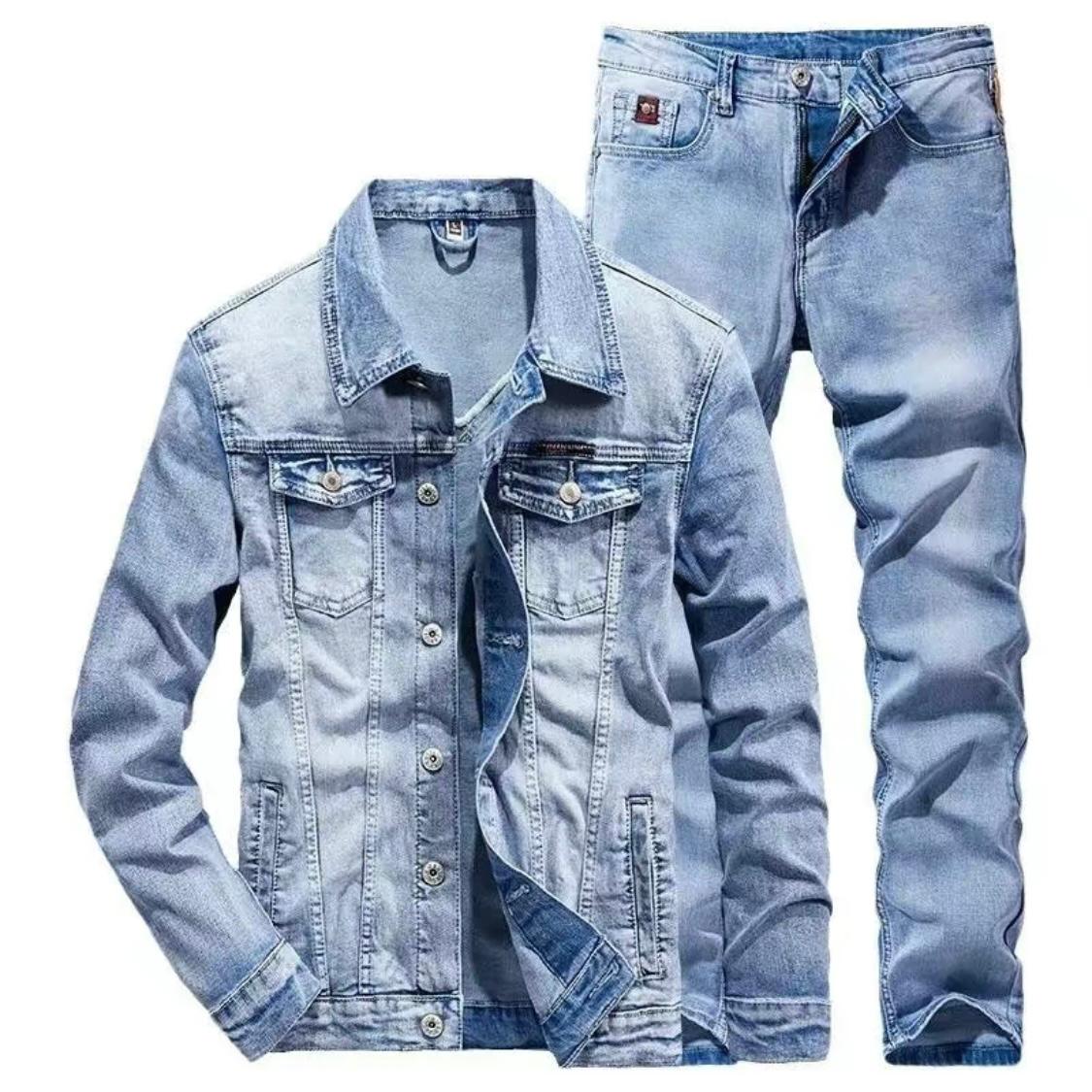 Men’s Slim-Fit Stretch Denim Suit – 2-Piece Jacket & Jeans Set