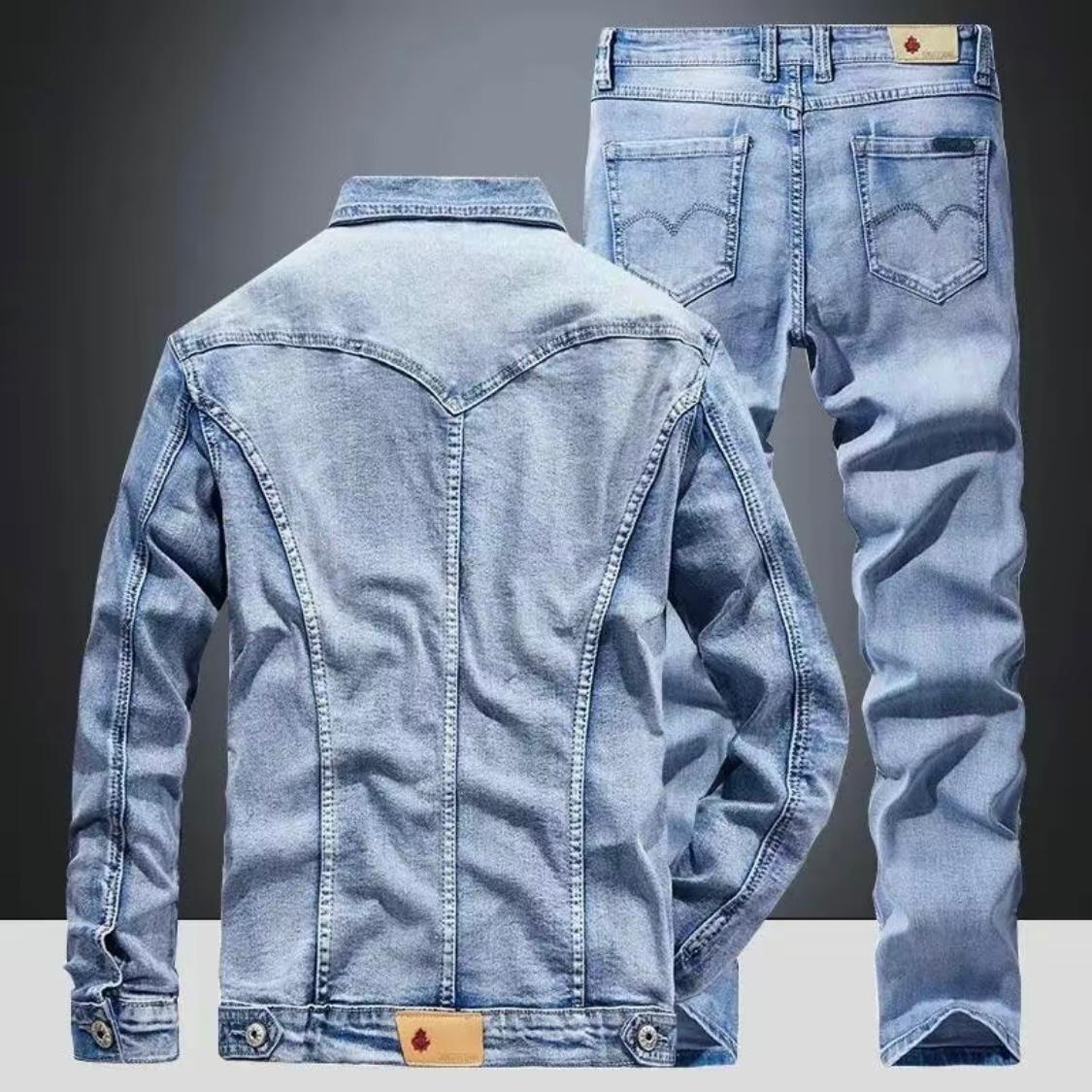 Men’s Slim-Fit Stretch Denim Suit – 2-Piece Jacket & Jeans Set