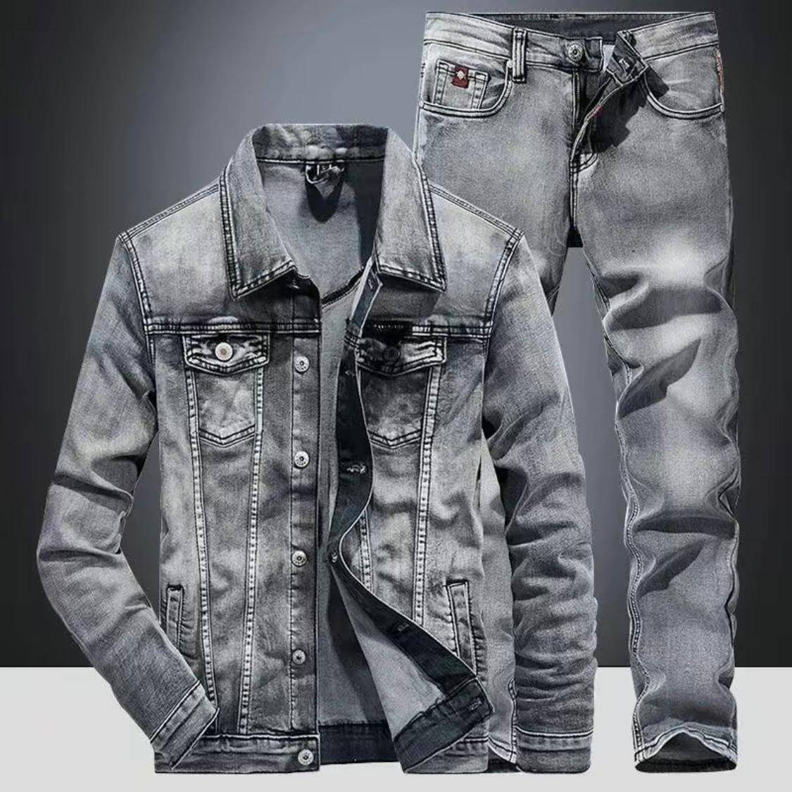 Men’s Slim-Fit Stretch Denim Suit – 2-Piece Jacket & Jeans Set