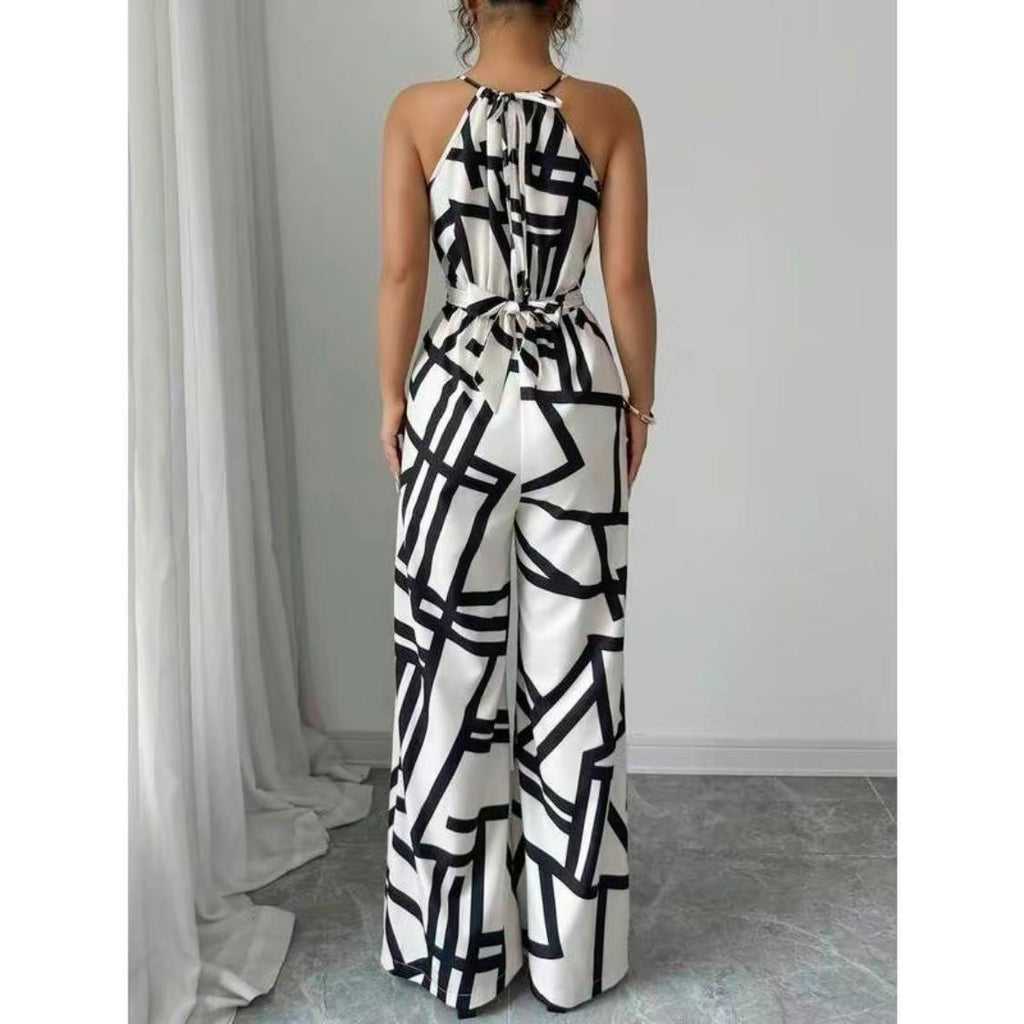 Women’s Ruched Print Halter Jumpsuit – Elegant & Everyday Chic
