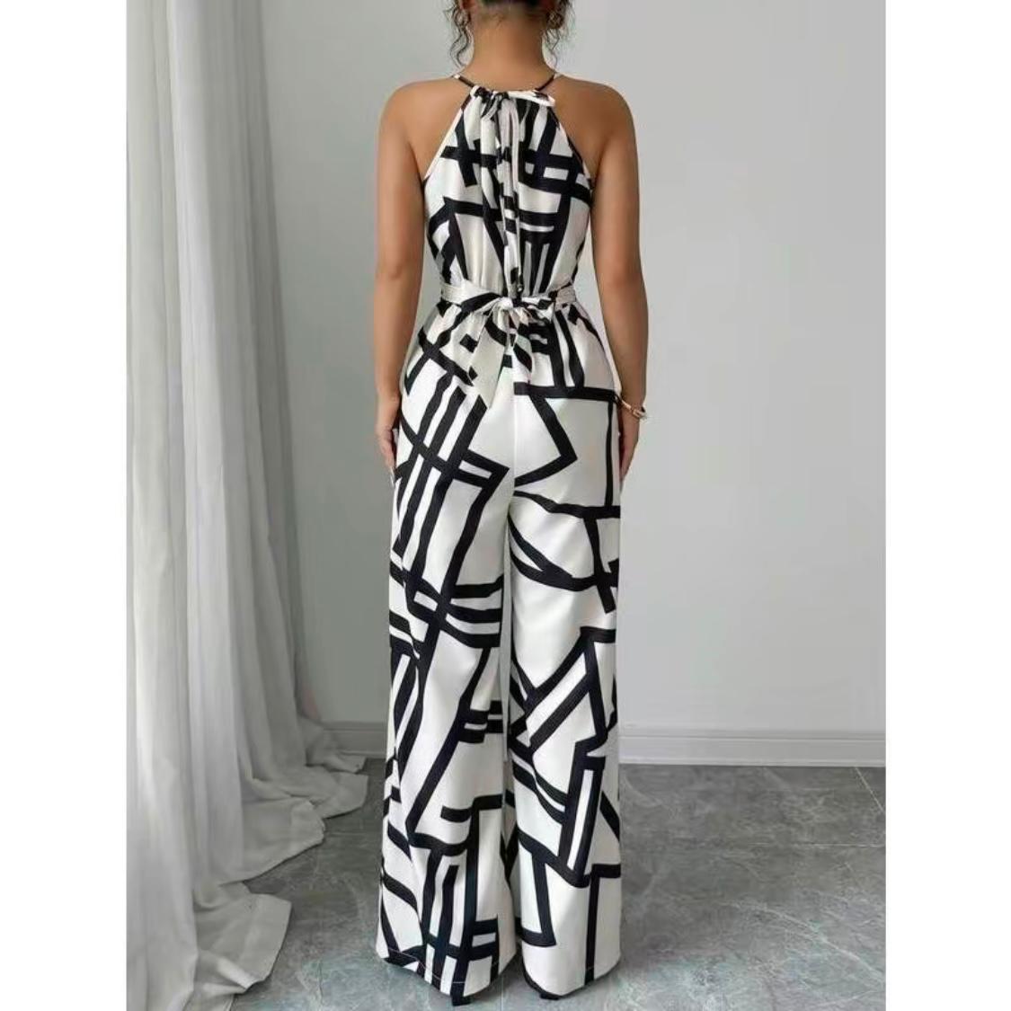 Women’s Ruched Print Halter Jumpsuit – Elegant & Everyday Chic