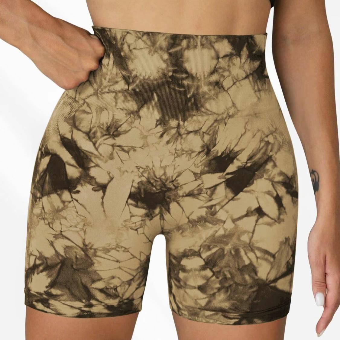 Women's Tie-Dye Ruched High-Waist Sports Shorts